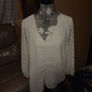 Chic Cream V-Neck Blouse for Women